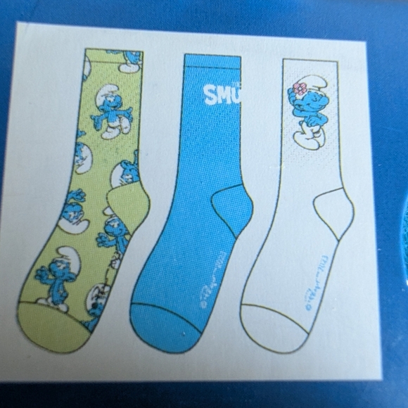 Peyo Smurfs Ladies Girls character socks. 3 pairs white green and blue.  New. - Picture 3 of 6